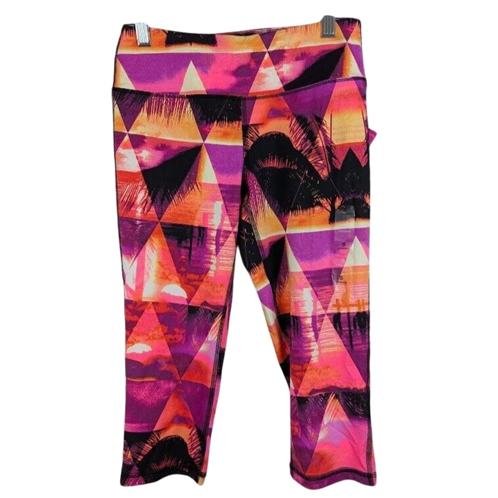Material Girl Active Juniors' Printed Cropped Leggings Sunset Geo Size S